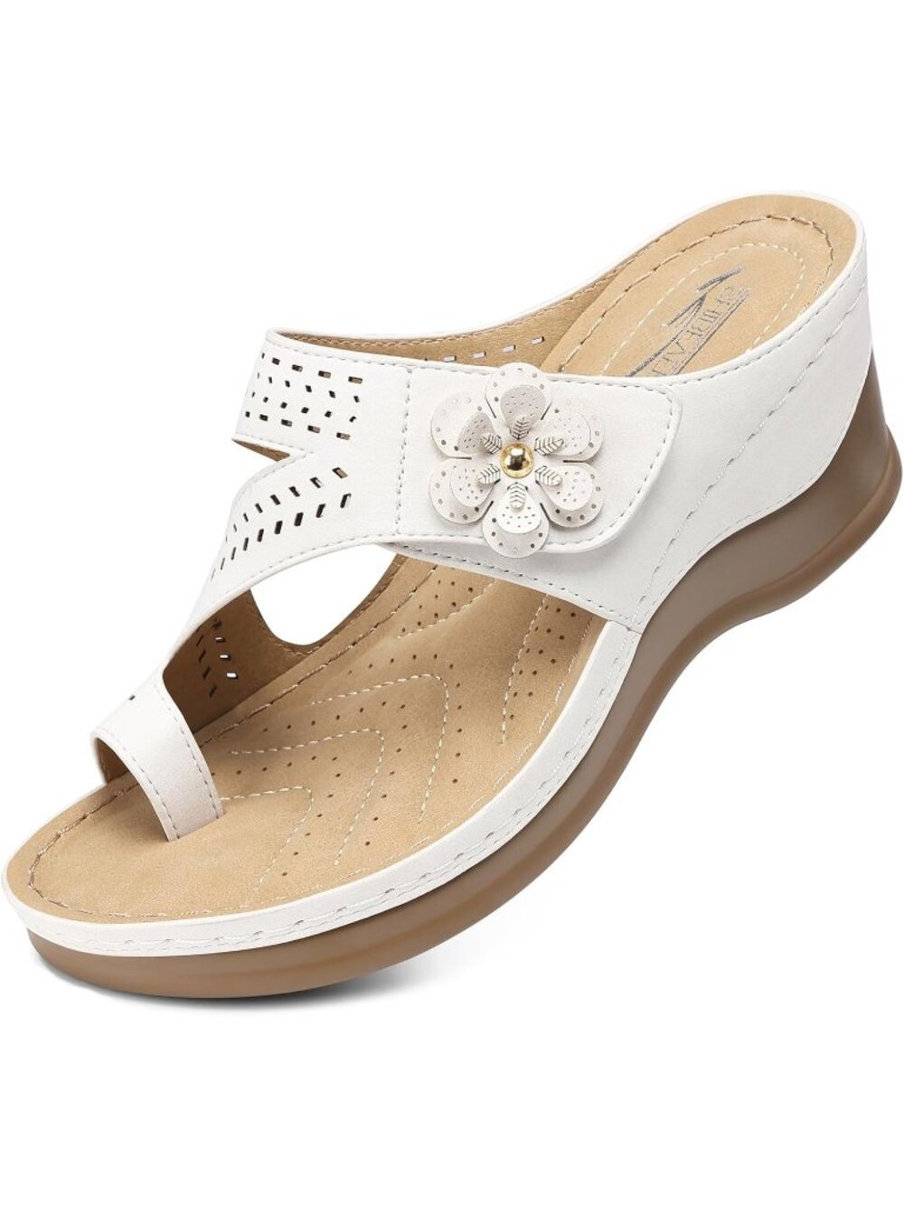 Women's White Wedge Sandals Comfortable Dressy Slip-On Summer Shoes Flip Flops